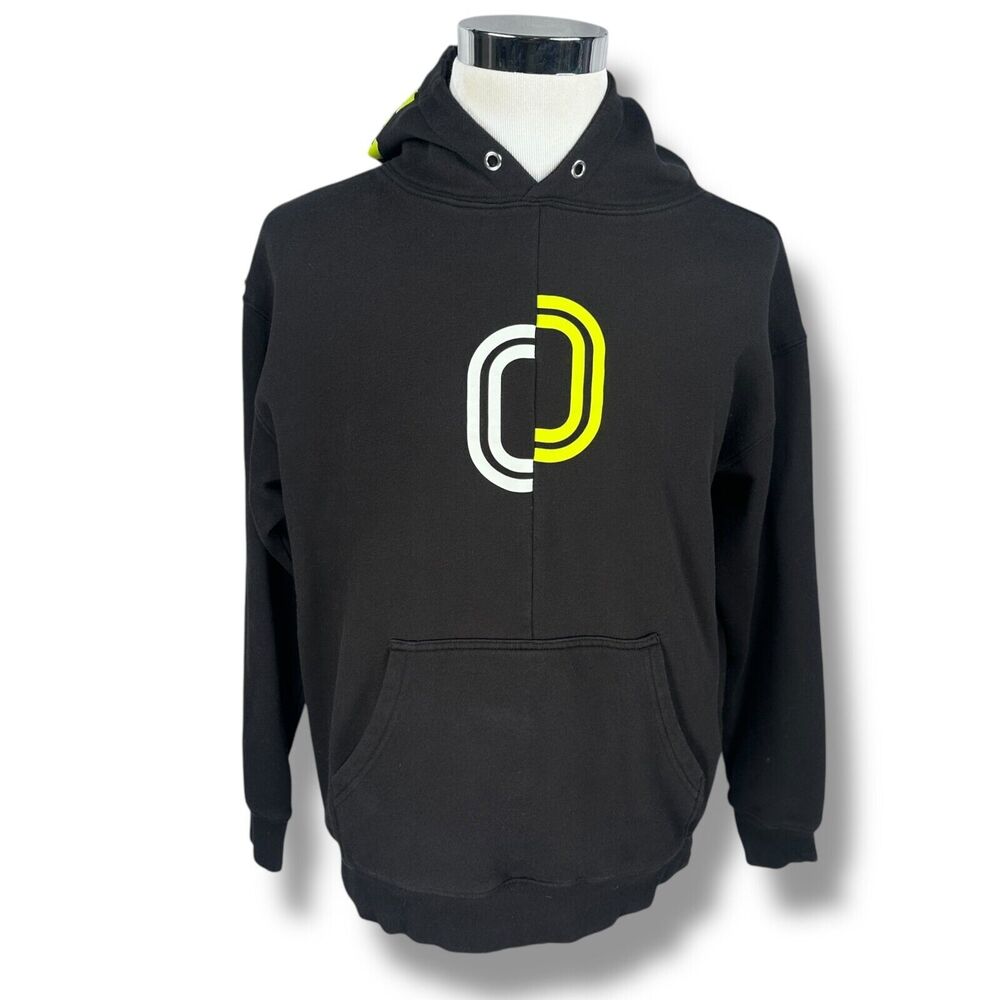 Overtime Split O Hoodie Mens Large Black Cotton Fleece Lined Pullover Streetwear